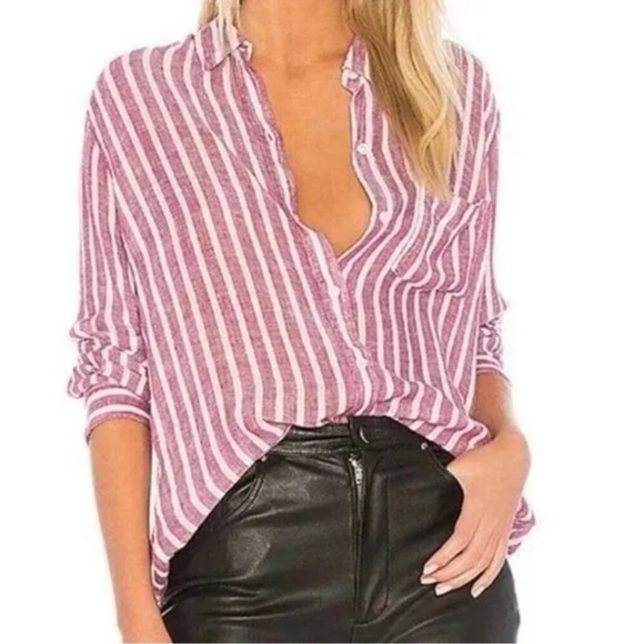 Rails Carmine Stripe Linen Button Down - Picture 3 of 5